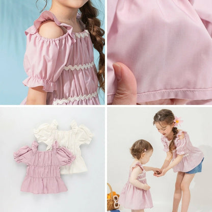 日本童裝 Branshes 露肩褶皺上衣 80-150cm 女童款 夏季 TOPS