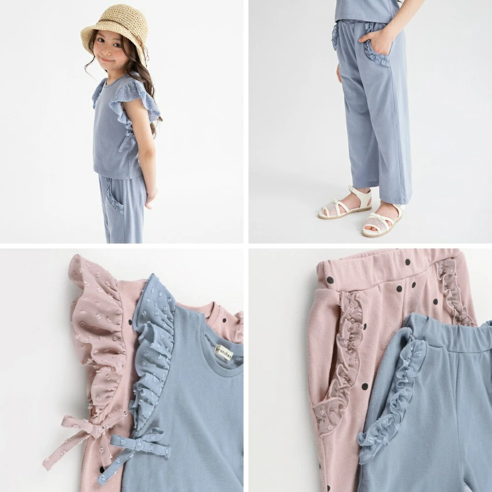 日本童裝 Branshes 荷葉邊袖上衣長褲套裝 80-150cm 女童款 夏季 PANTS