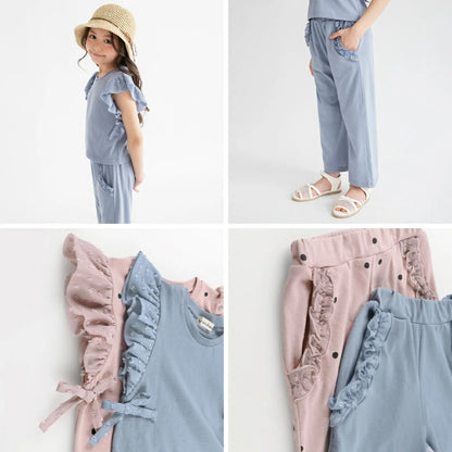 日本童裝 Branshes 荷葉邊袖上衣長褲套裝 80-150cm 女童款 夏季 PANTS