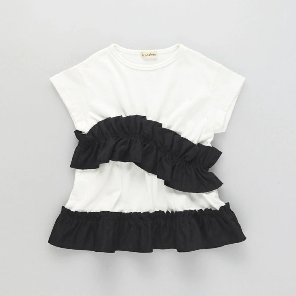 日本童裝 Branshes褶皺荷葉邊上衣 100-150cm 女童款 夏季 TOPS