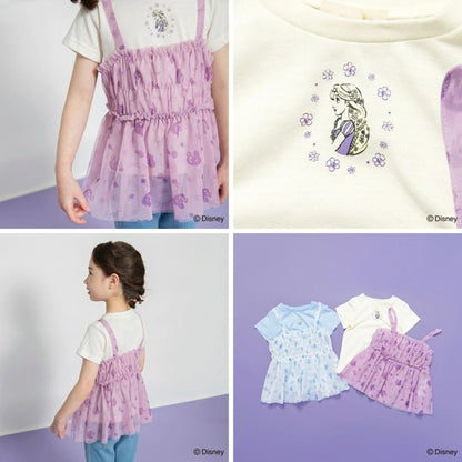 日本童裝 Branshes x Disney Frozen 印花上衣及薄紗吊帶衫套裝 90-130cm 女童款 夏季 TOPS