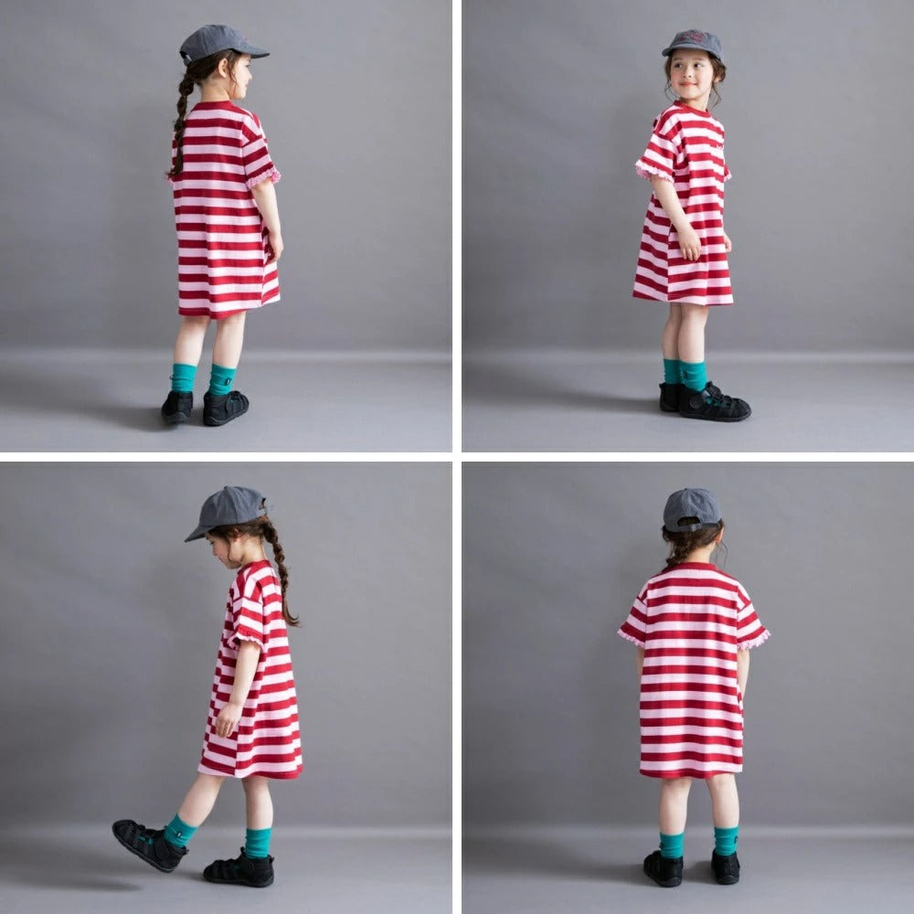日本童裝 Branshes 花邊裙間條T裙 100-150cm 女童款 夏季 DRESSES