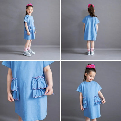 日本童裝 Branshes 撞色荷葉邊短袖連身裙 100-150cm 女童款 夏季 DRESSES