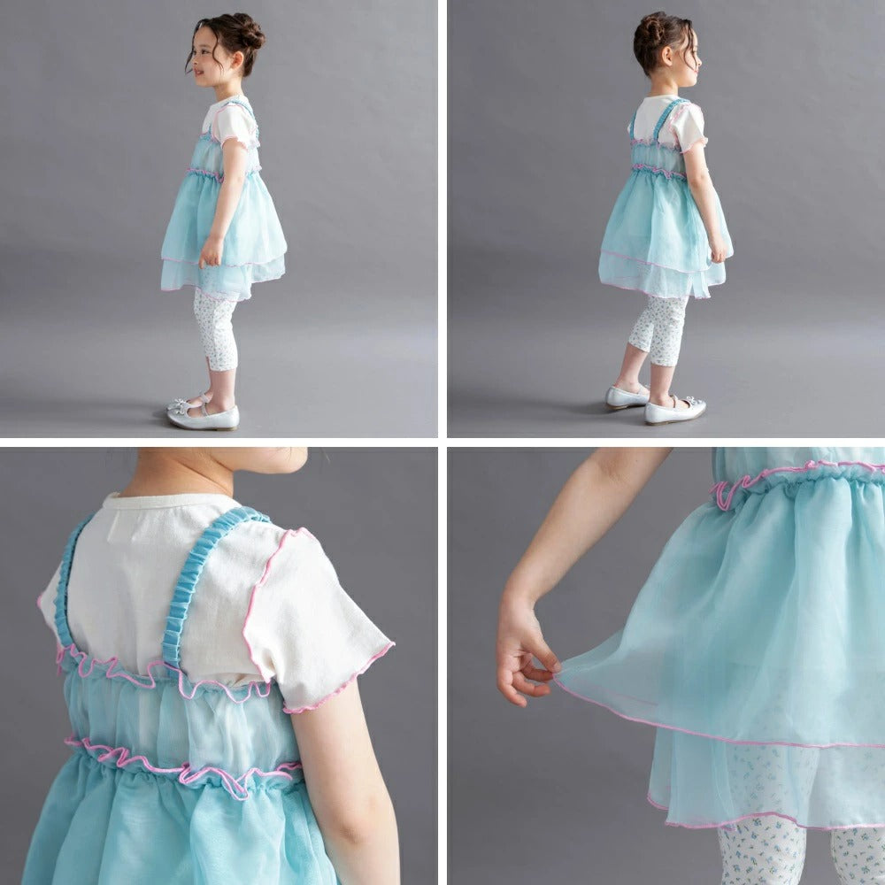 日本童裝 Branshes 透薄紗吊帶裙+短袖上衣套裝 100-150cm 女童款 夏季 TOPS DRESSES