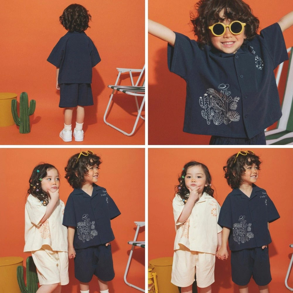 日本童裝 Branshes【aBity select.】開領刺繡短袖襯衫+短褲套裝 90-130cm 男童款/女童款 夏季 TOPS PANTS