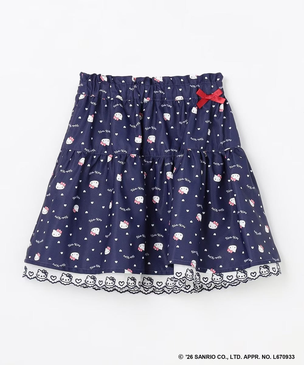 日本童裝 ANY#26 x Sanrio Hello Kitty 印花蕾絲刺繡半身裙 110-150cm 女童款 秋季 SKIRTS 聖誕紅/新年紅