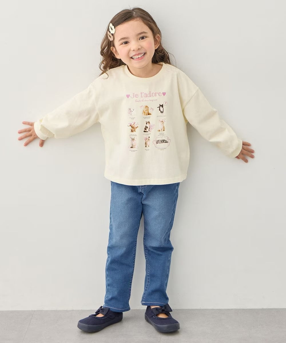 日本童裝 aF#a325 貓貓印花上衣 90-150cm 女童款 春季 TOPS