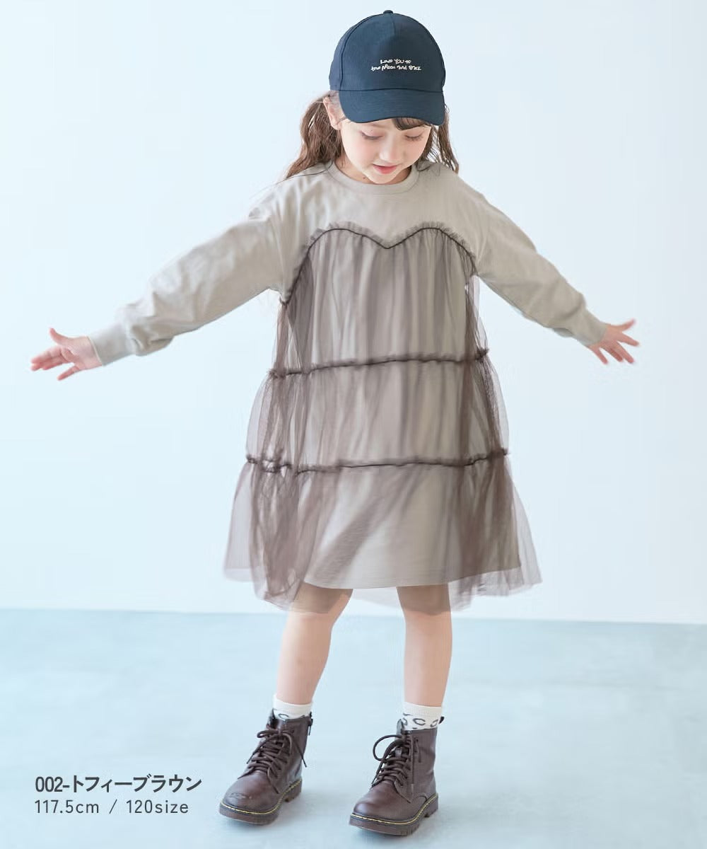 日本童裝 dev!rock 薄紗拼接長袖連身裙 100-160cm 女童款 秋季 DRESSES