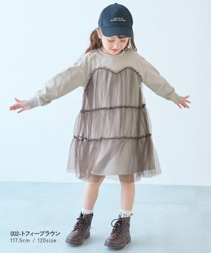 日本童裝 dev!rock 薄紗拼接長袖連身裙 100-160cm 女童款 秋季 DRESSES