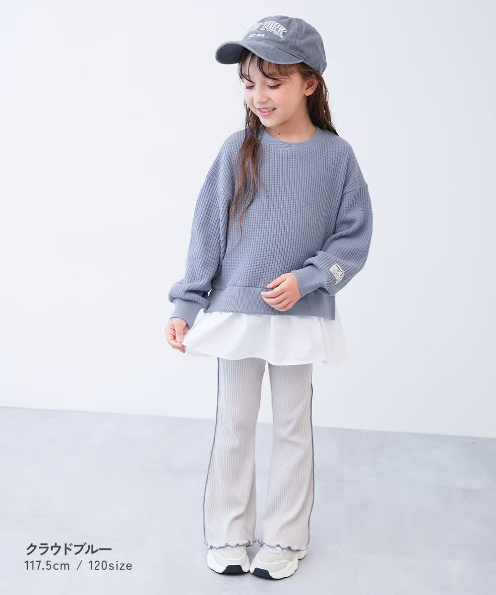 日本童裝 dev!rock 彈性華夫格拼接上衣 100-160cm 女童款 冬季 TOPS