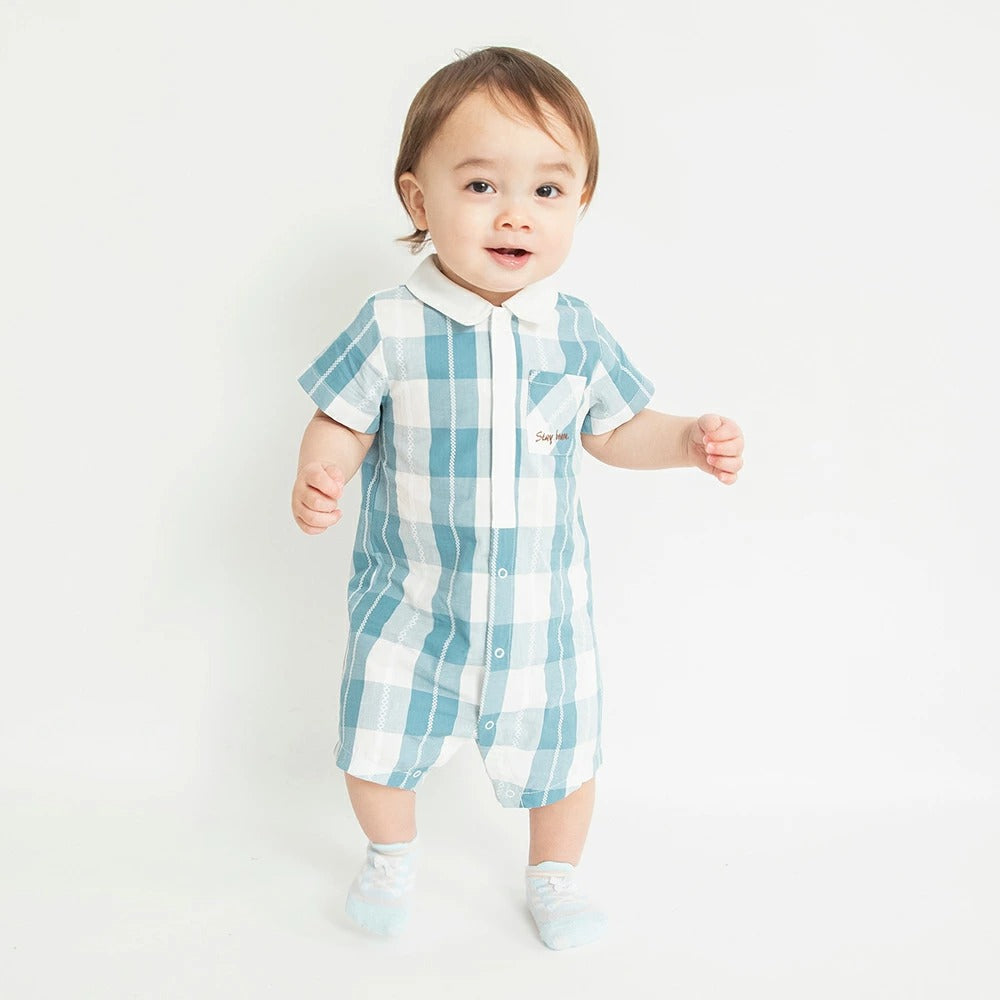 日本童裝 Branshes 格紋連衣 70-80cm 男童款 初生嬰兒 夏季 Jumpsuit