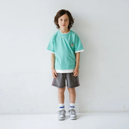 日本童裝 Branshes 假兩件刺繡短袖上衣 80-150cm 男童款 夏季 TOPS