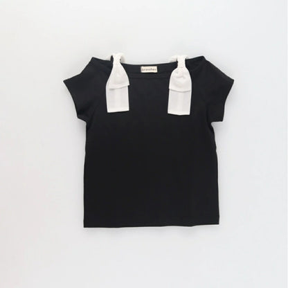 日本童裝 Branshes 蝴蝶結露肩上衣 80-150cm 女童款 夏季 TOPS