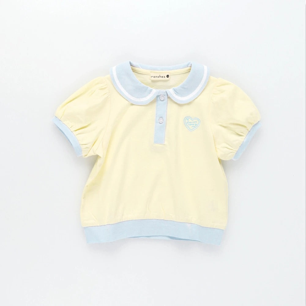 日本童裝 Branshes 接觸冷感 愛心刺繡Polo衫 80-150cm 女童款 夏季 TOPS