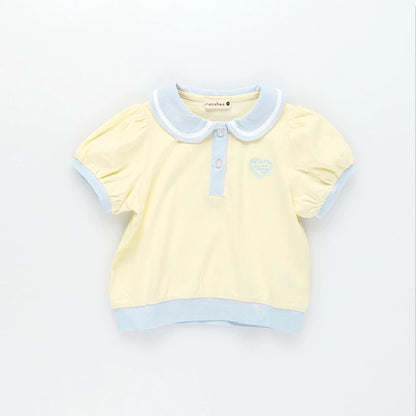 日本童裝 Branshes 接觸冷感 愛心刺繡Polo衫 80-150cm 女童款 夏季 TOPS