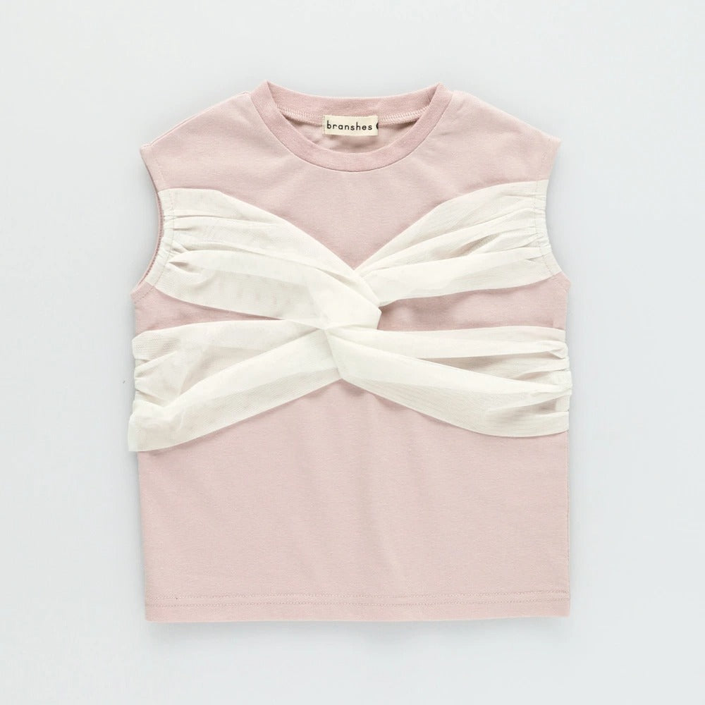 日本童裝 Branshes 薄紗邊法式袖上衣 80-150cm 女童款 夏季 TOPS