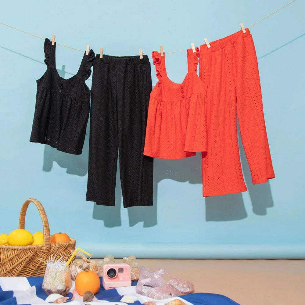 日本童裝 Branshes 提花度假風兩件套裝 80-150cm 女童款 夏季 TOPS PANTS