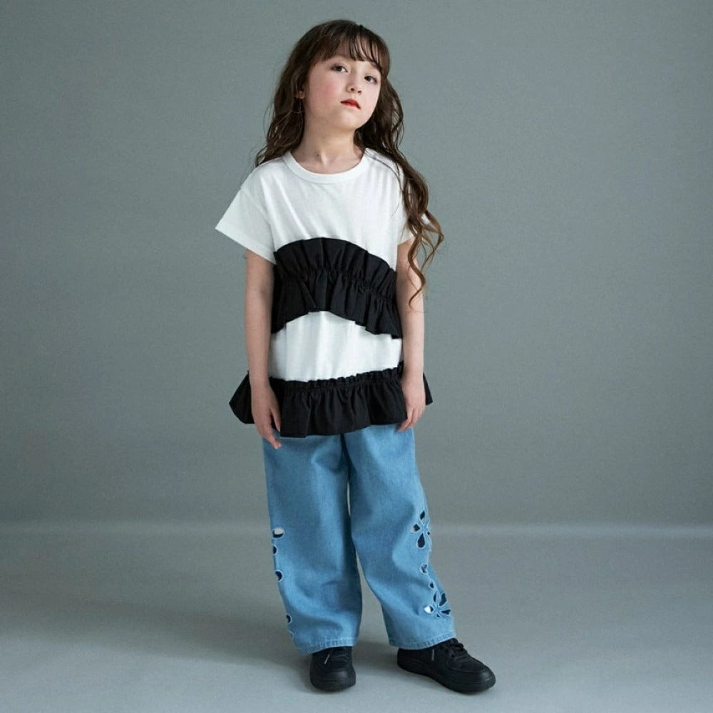 日本童裝 Branshes褶皺荷葉邊上衣 100-150cm 女童款 夏季 TOPS
