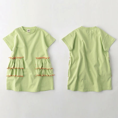 日本童裝 Branshes 撞色荷葉邊短袖連身裙 100-150cm 女童款 夏季 DRESSES
