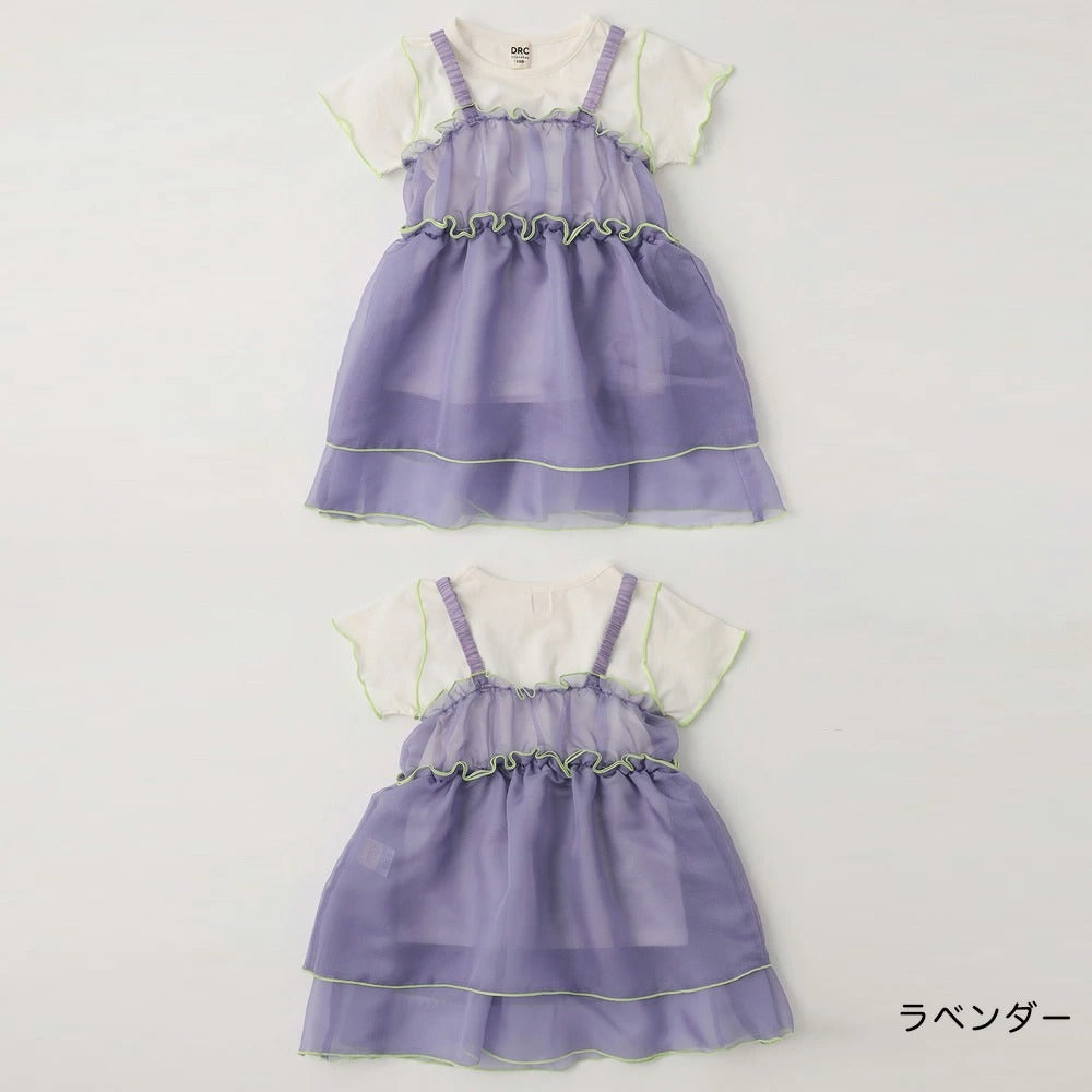 日本童裝 Branshes 透薄紗吊帶裙+短袖上衣套裝 100-150cm 女童款 夏季 TOPS DRESSES