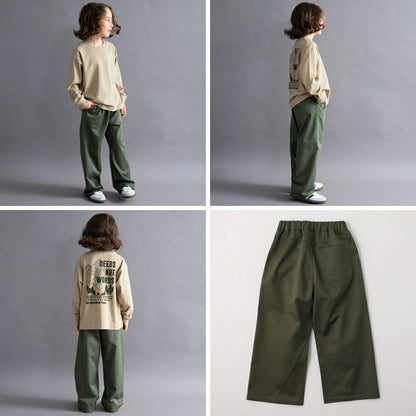日本童裝 Branshes 彈性斜紋寬腳直筒長褲 100-160cm 男童款/女童款 秋季 PANTS
