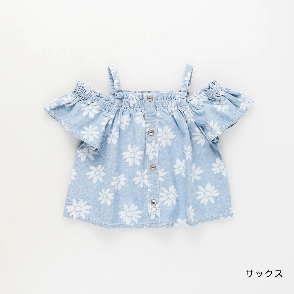 日本童裝 Branshes【Ou? by EDWIN】露肩牛仔吊帶上衣 90-150cm 女童款 夏季 TOPS