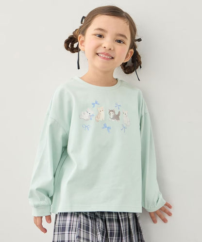 日本童裝 aF#a325 貓貓印花上衣 90-150cm 女童款 春季 TOPS