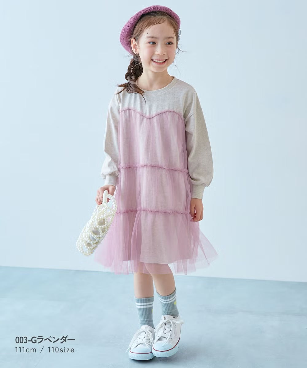 日本童裝 dev!rock 薄紗拼接長袖連身裙 100-160cm 女童款 秋季 DRESSES