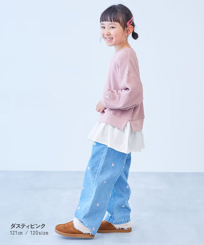 日本童裝 dev!rock 彈性華夫格拼接上衣 100-160cm 女童款 冬季 TOPS