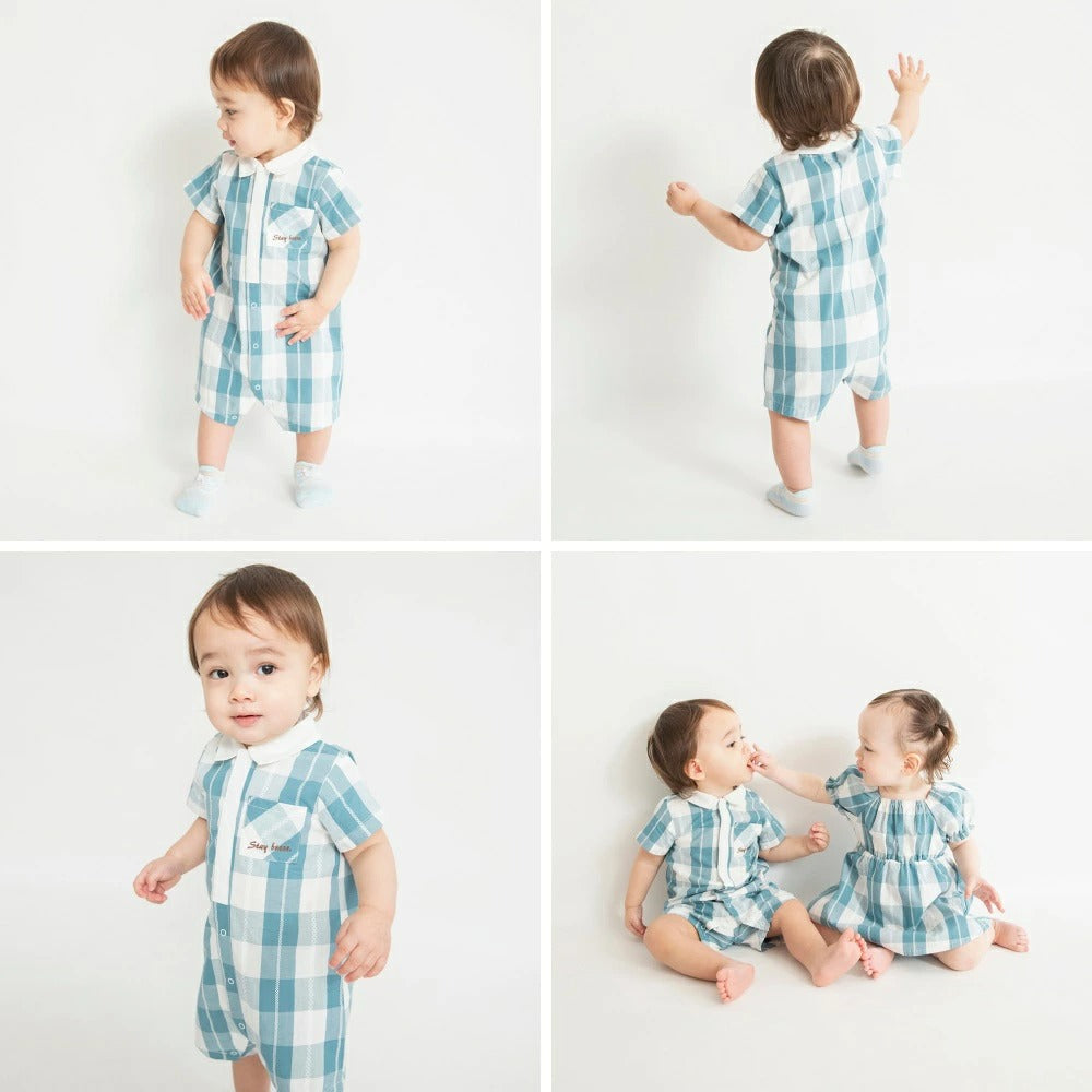 日本童裝 Branshes 格紋連衣 70-80cm 男童款 初生嬰兒 夏季 Jumpsuit