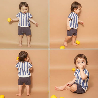 日本童裝 Branshes 染色條紋連衣 70-80cm 男童款 初生嬰兒 夏季 Jumpsuit