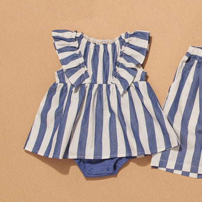 日本童裝 Branshes 染色條紋連衣 70-80cm 女童款 初生嬰兒 夏季 Jumpsuit
