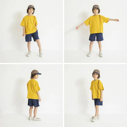 日本童裝 Branshes 拼接格紋短袖上衣 80-150cm 男童款 夏季 TOPS