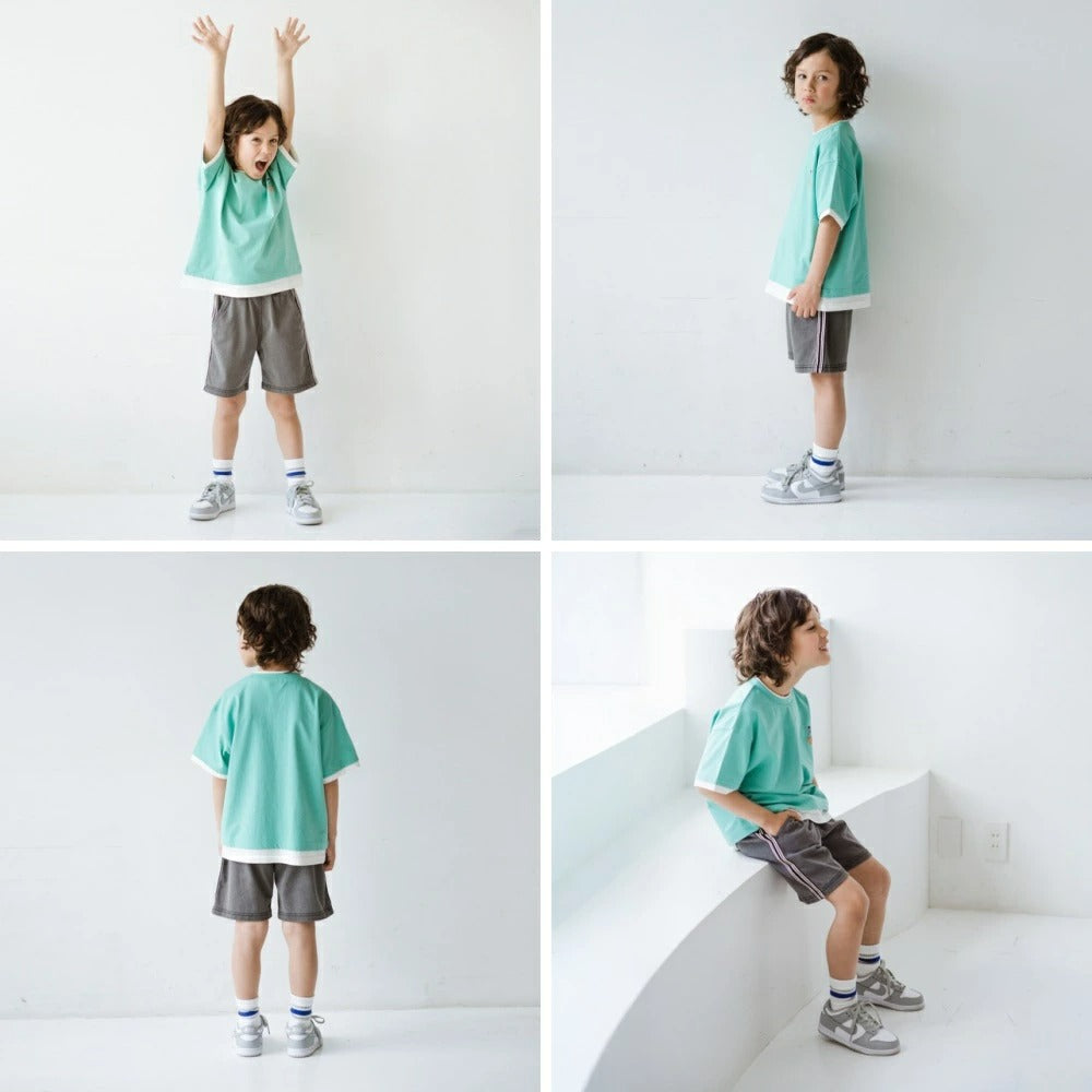 日本童裝 Branshes 假兩件刺繡短袖上衣 80-150cm 男童款 夏季 TOPS