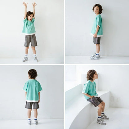 日本童裝 Branshes 假兩件刺繡短袖上衣 80-150cm 男童款 夏季 TOPS