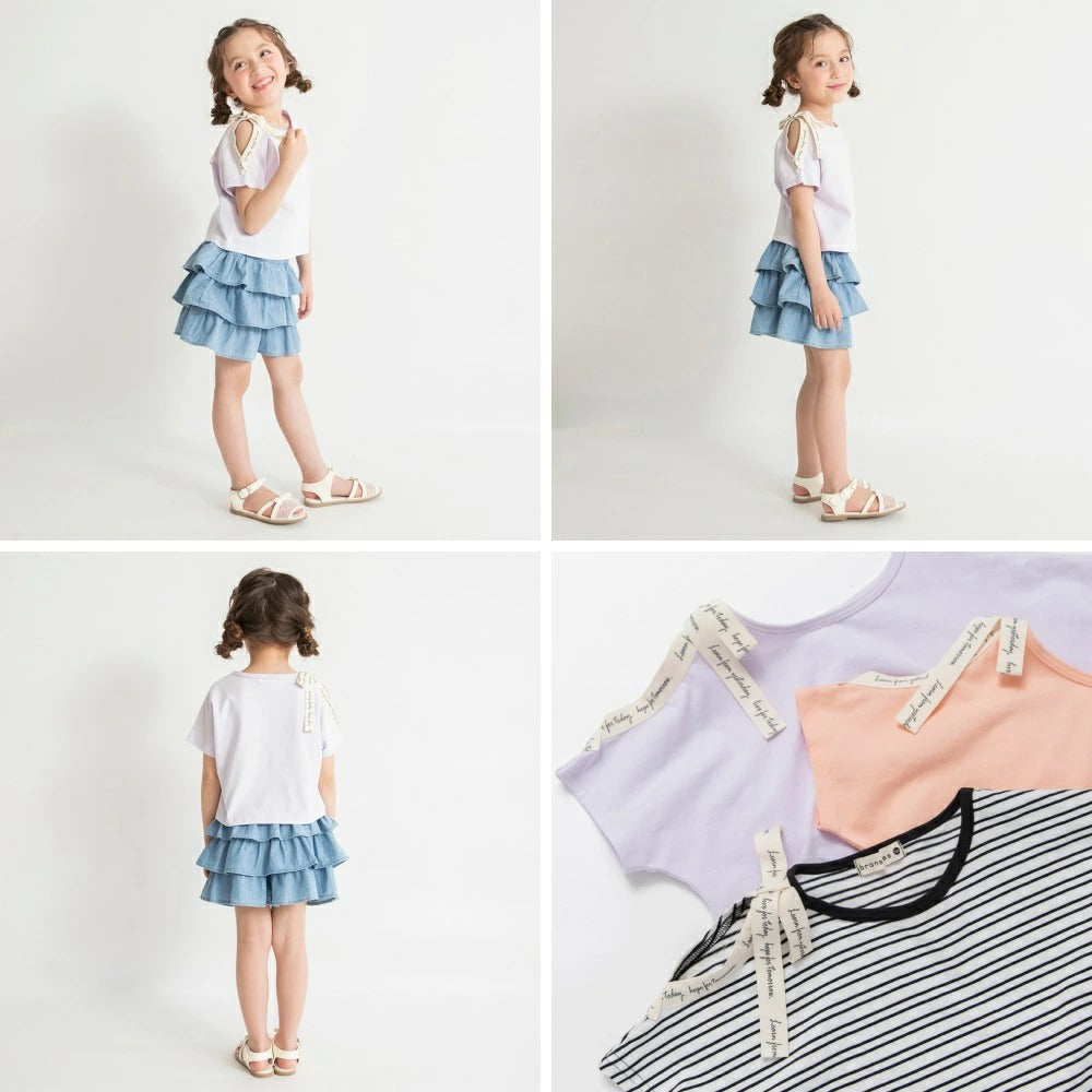 日本童裝 Branshes 蝴蝶結露肩上衣 80-150cm 女童款 夏季 TOPS