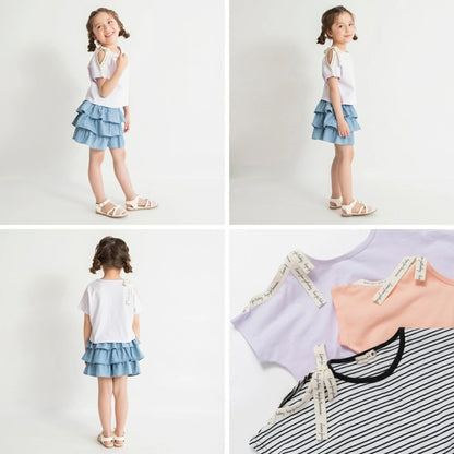 日本童裝 Branshes 蝴蝶結露肩上衣 80-150cm 女童款 夏季 TOPS
