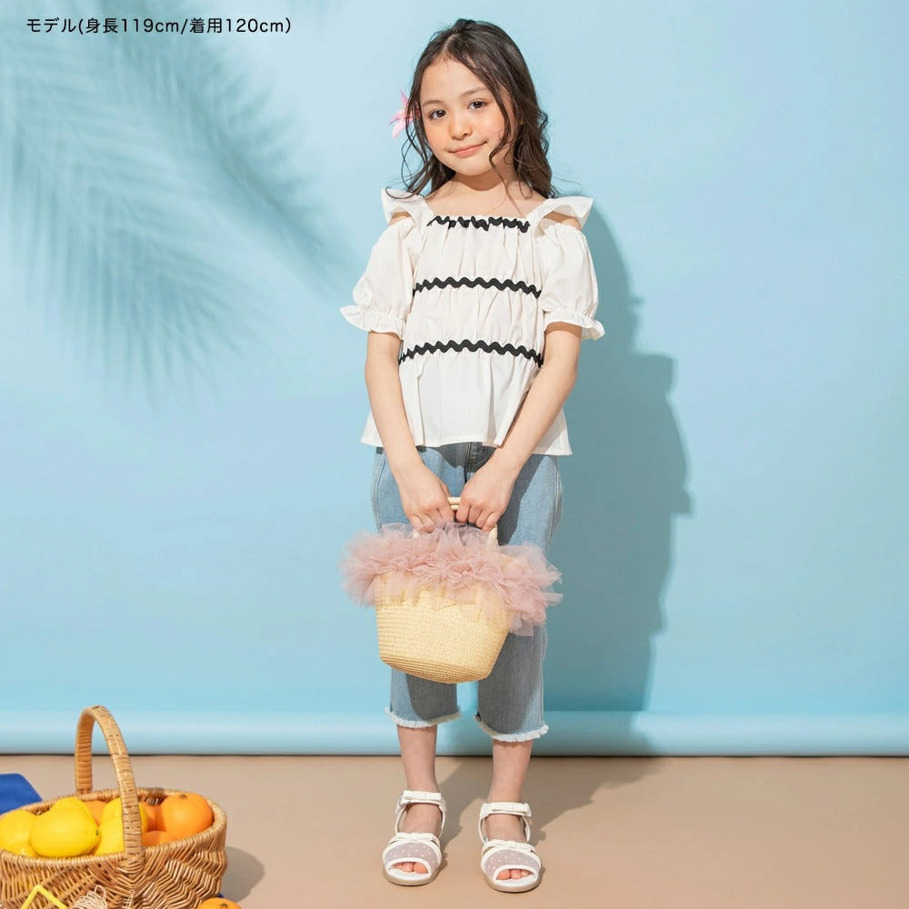 日本童裝 Branshes 露肩褶皺上衣 80-150cm 女童款 夏季 TOPS