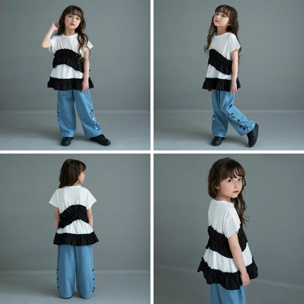 日本童裝 Branshes褶皺荷葉邊上衣 100-150cm 女童款 夏季 TOPS