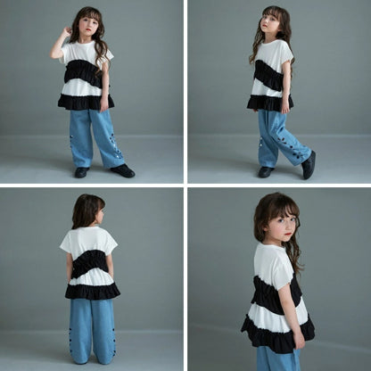 日本童裝 Branshes褶皺荷葉邊上衣 100-150cm 女童款 夏季 TOPS