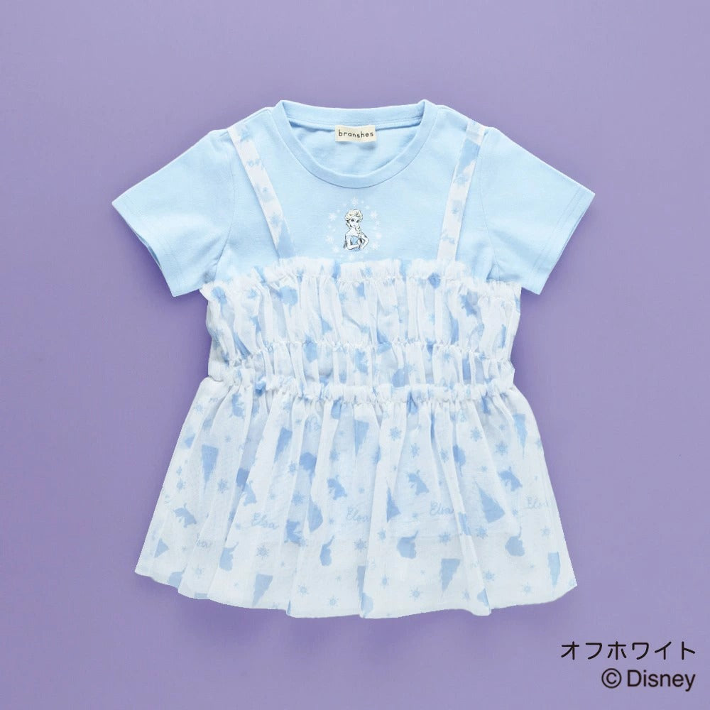 日本童裝 Branshes x Disney Frozen 印花上衣及薄紗吊帶衫套裝 90-130cm 女童款 夏季 TOPS