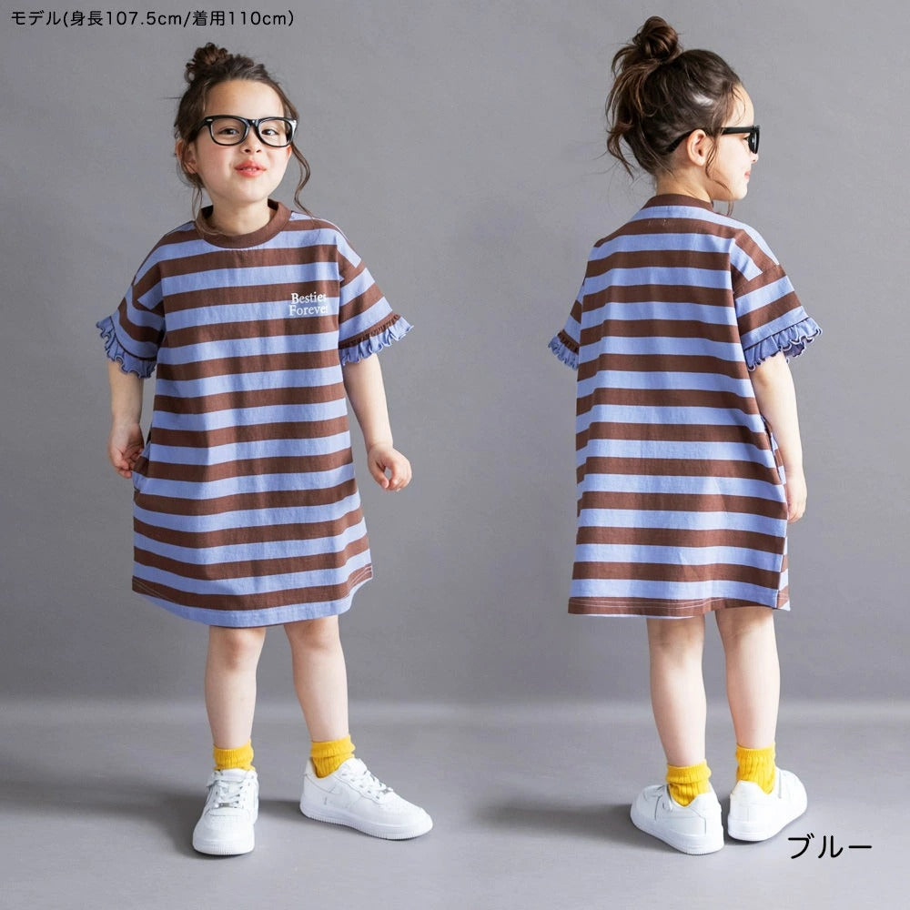 日本童裝 Branshes 花邊裙間條T裙 100-150cm 女童款 夏季 DRESSES