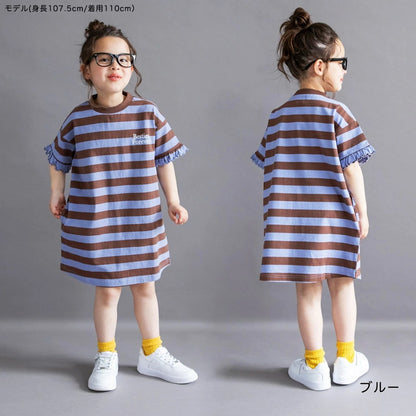 日本童裝 Branshes 花邊裙間條T裙 100-150cm 女童款 夏季 DRESSES