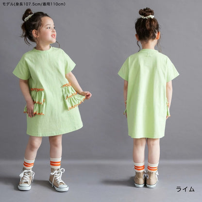 日本童裝 Branshes 撞色荷葉邊短袖連身裙 100-150cm 女童款 夏季 DRESSES