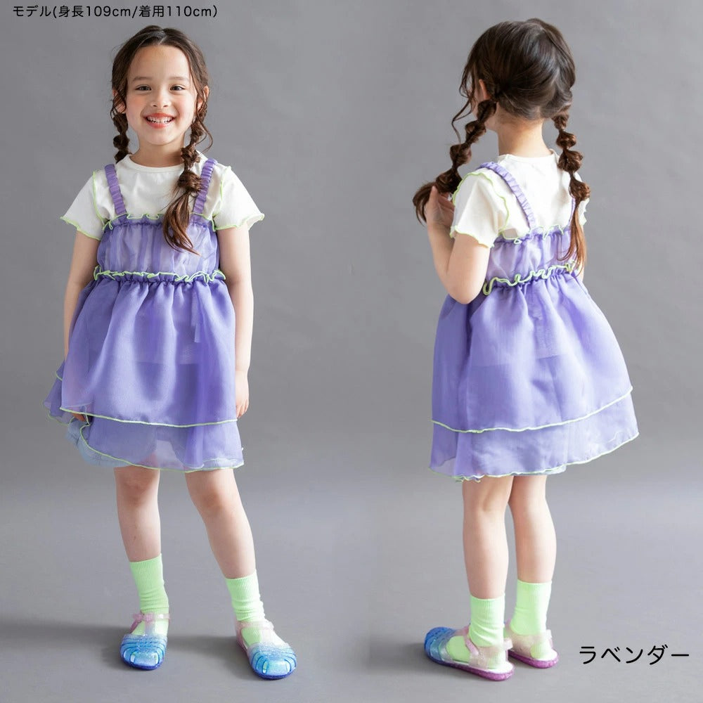 日本童裝 Branshes 透薄紗吊帶裙+短袖上衣套裝 100-150cm 女童款 夏季 TOPS DRESSES
