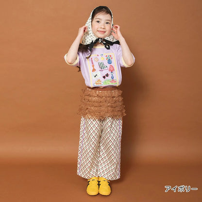 日本童裝 Branshes x りぃー 印花寬腿長褲 80-130cm 女童款 夏季 PANTS