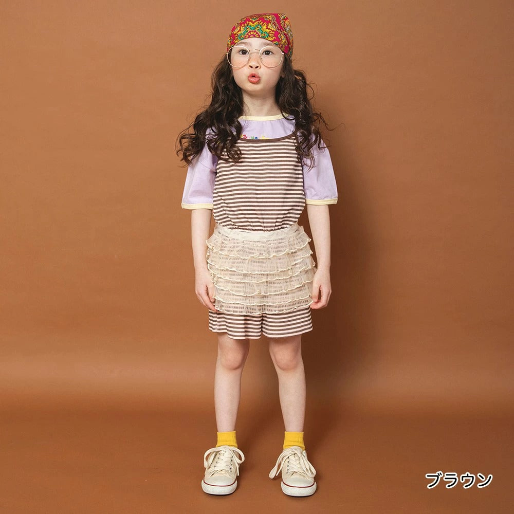 日本童裝 Branshes x りぃー 條紋吊帶連體褲 80-130cm 女童款 夏季 Jumpsuit