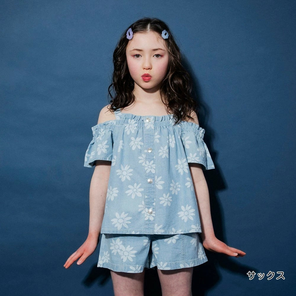 日本童裝 Branshes【Ou? by EDWIN】露肩牛仔吊帶上衣 90-150cm 女童款 夏季 TOPS