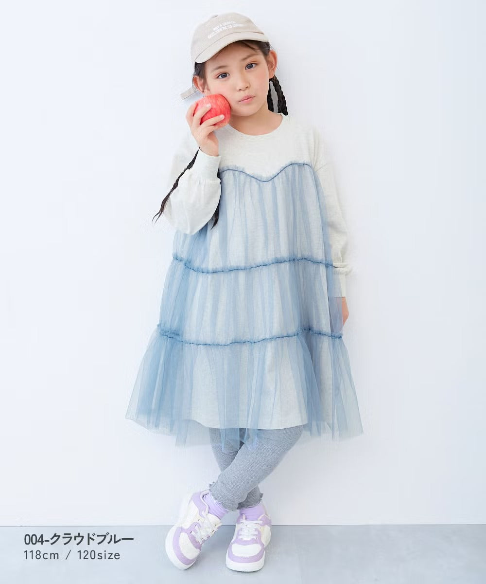日本童裝 dev!rock 薄紗拼接長袖連身裙 100-160cm 女童款 秋季 DRESSES