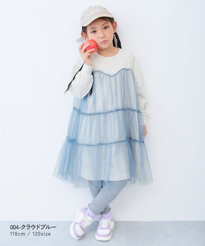 日本童裝 dev!rock 薄紗拼接長袖連身裙 100-160cm 女童款 秋季 DRESSES